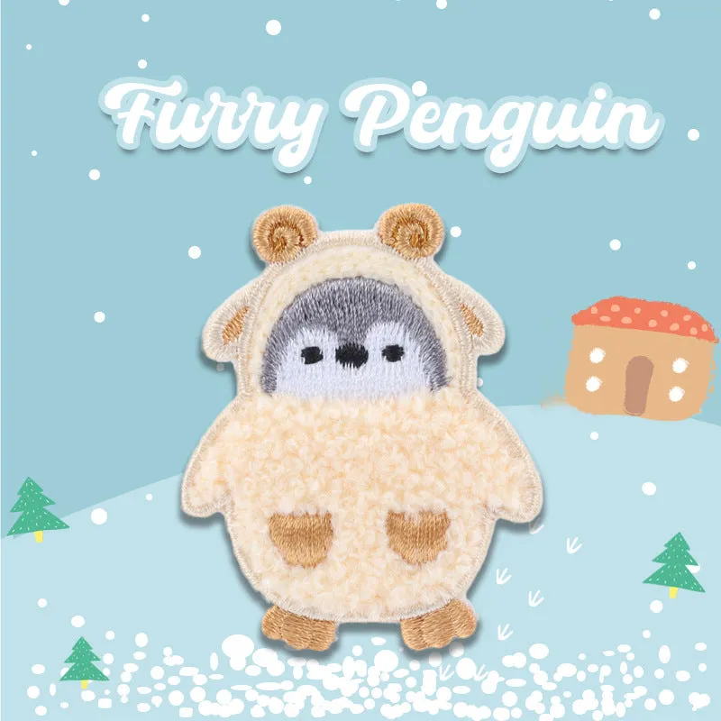 Adorable Self-Adhesive Furry Penguin Embroidered Patches 5 Pack