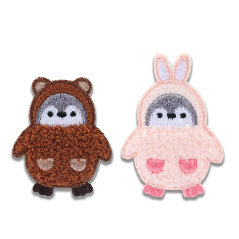 Adorable Self-Adhesive Furry Penguin Embroidered Patches 5 Pack
