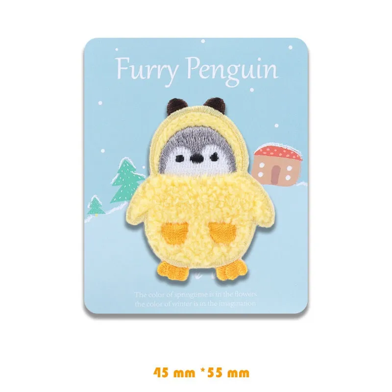 Adorable Self-Adhesive Furry Penguin Embroidered Patches 5 Pack