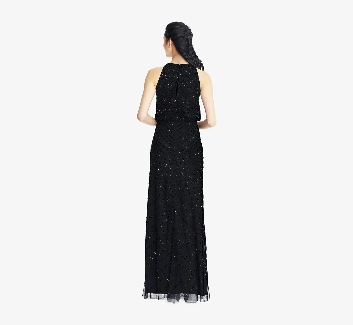 Adrianna Papell Women's Halter Art Deco Beaded Blouson Dress
