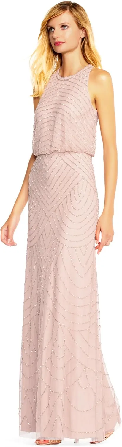 Adrianna Papell Women's Halter Art Deco Beaded Blouson Dress
