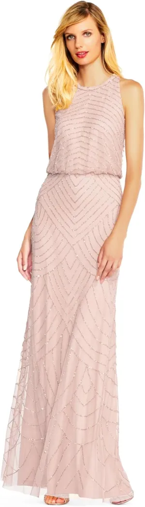 Adrianna Papell Women's Halter Art Deco Beaded Blouson Dress