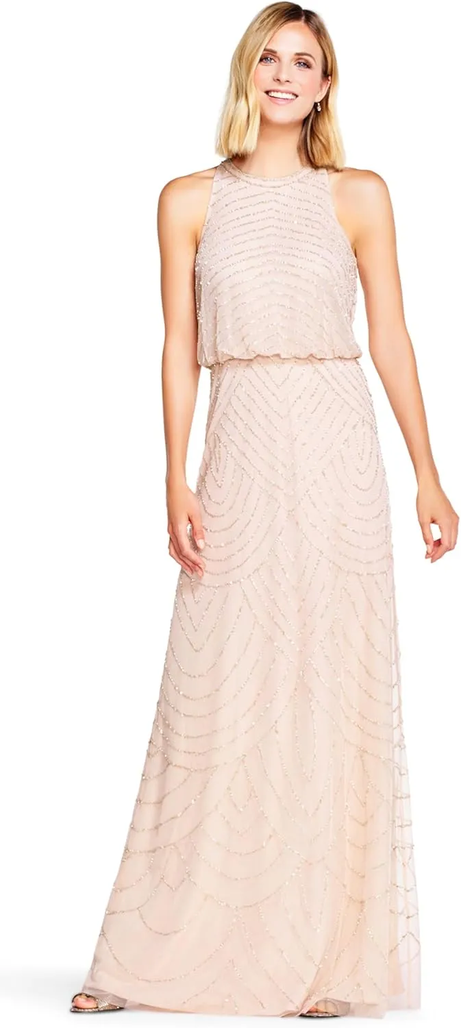 Adrianna Papell Women's Halter Art Deco Beaded Blouson Dress