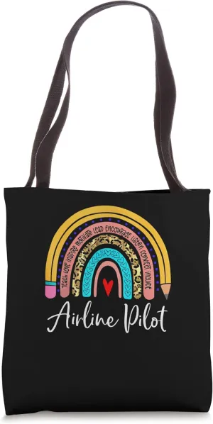 Airline Pilot Rainbow Leopard Travel and Tourism Funny Work Tote Bag