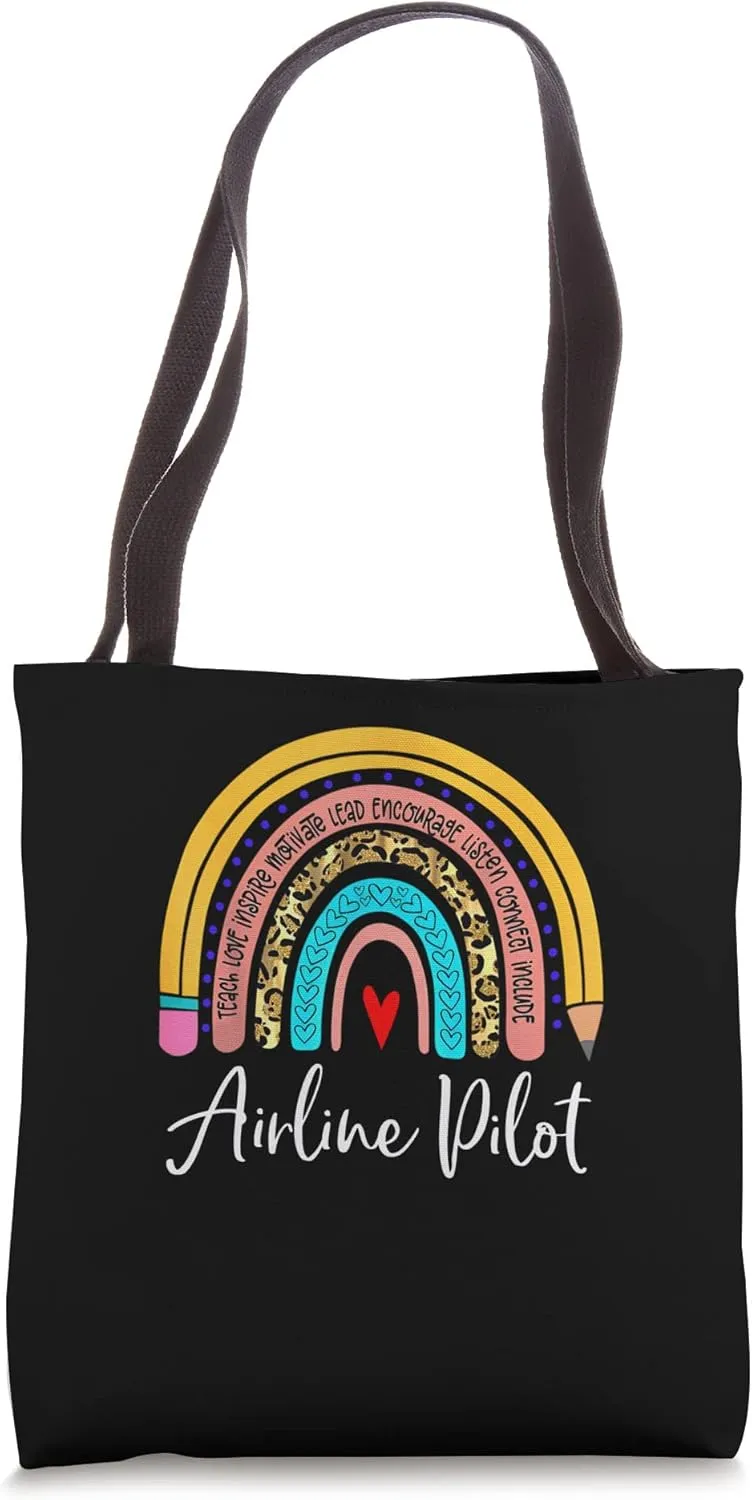 Airline Pilot Rainbow Leopard Travel and Tourism Funny Work Tote Bag