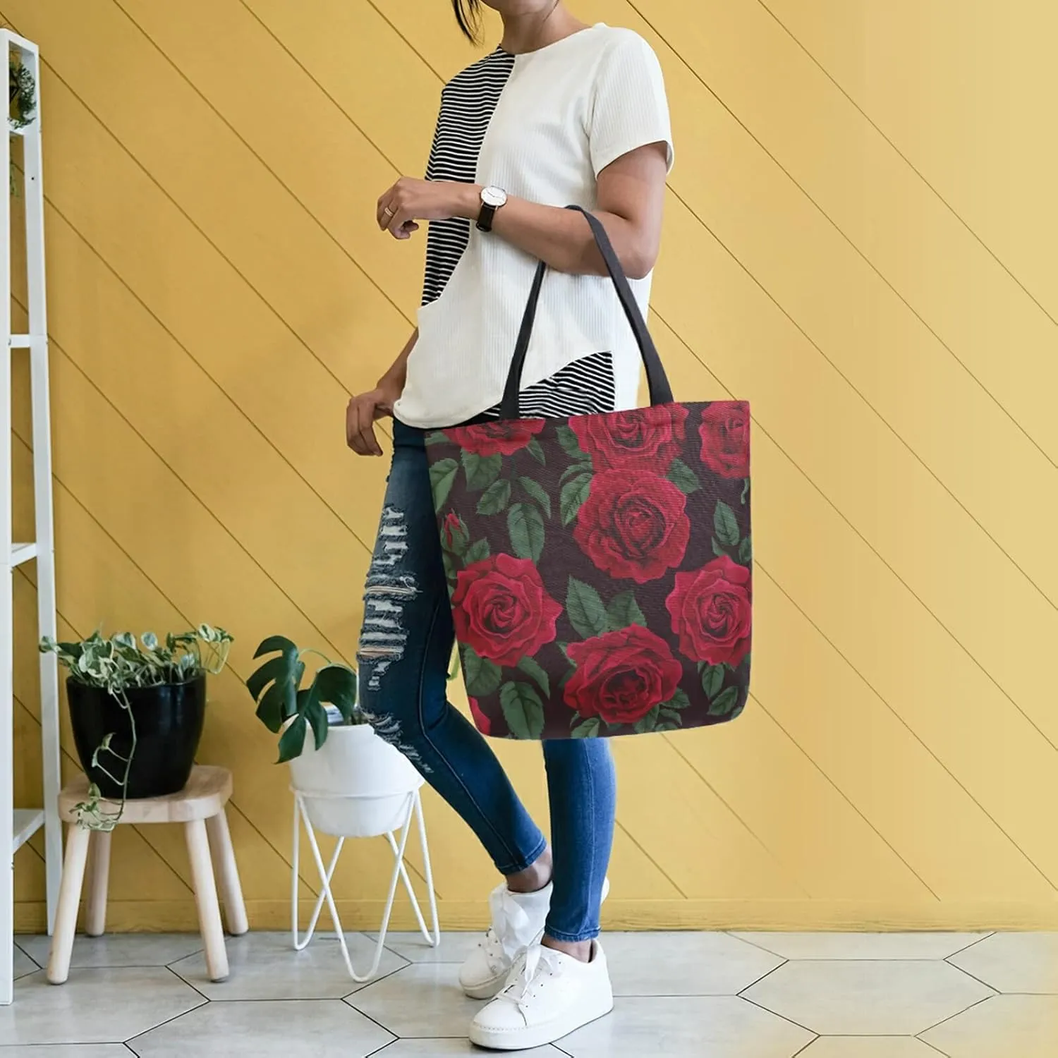 ALAZA Canvas Tote Bag Large Women Casual Shoulder Bag Handbag For Outdoors Holiday Weekender Travel
