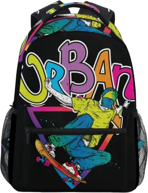 ALAZA Graffiti Skater With Skateboard Urban Geomtric Stylish Large Backpack Personalized Laptop iPad Tablet Travel School Bag with Multiple Pockets