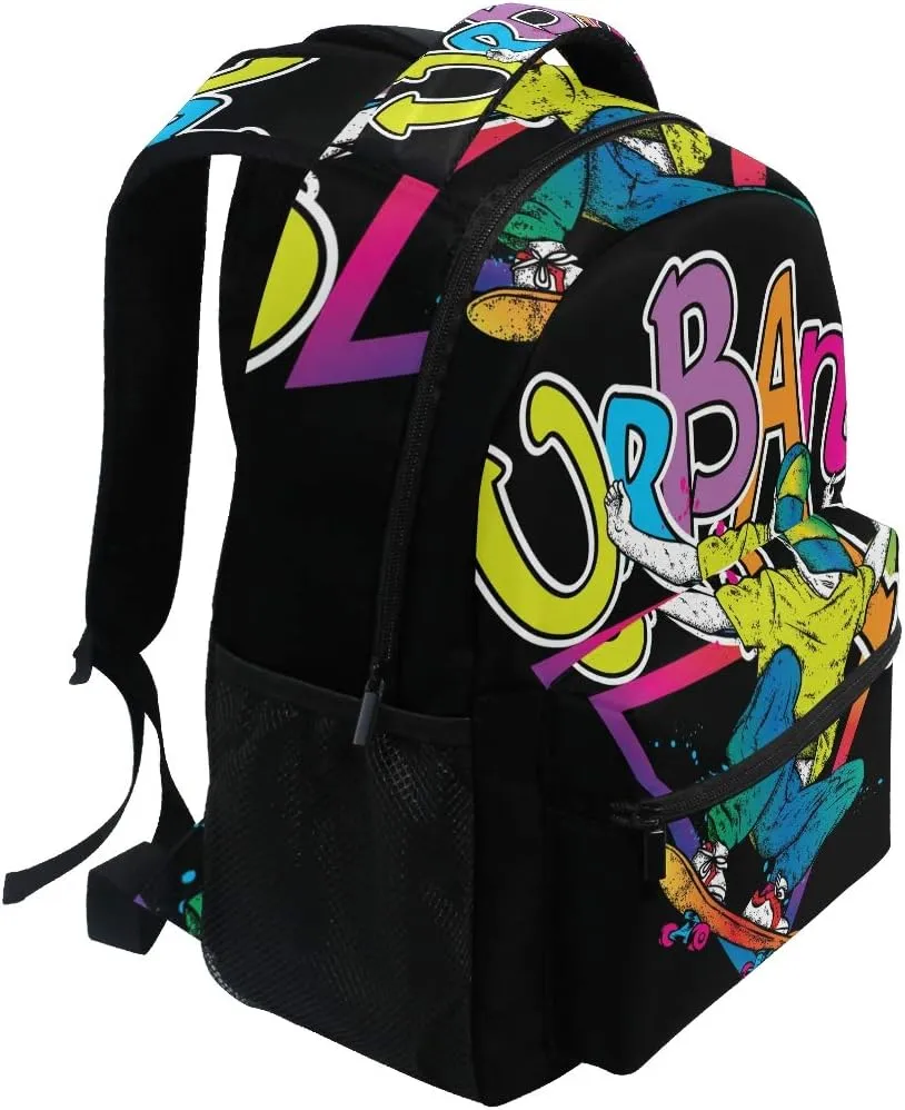ALAZA Graffiti Skater With Skateboard Urban Geomtric Stylish Large Backpack Personalized Laptop iPad Tablet Travel School Bag with Multiple Pockets