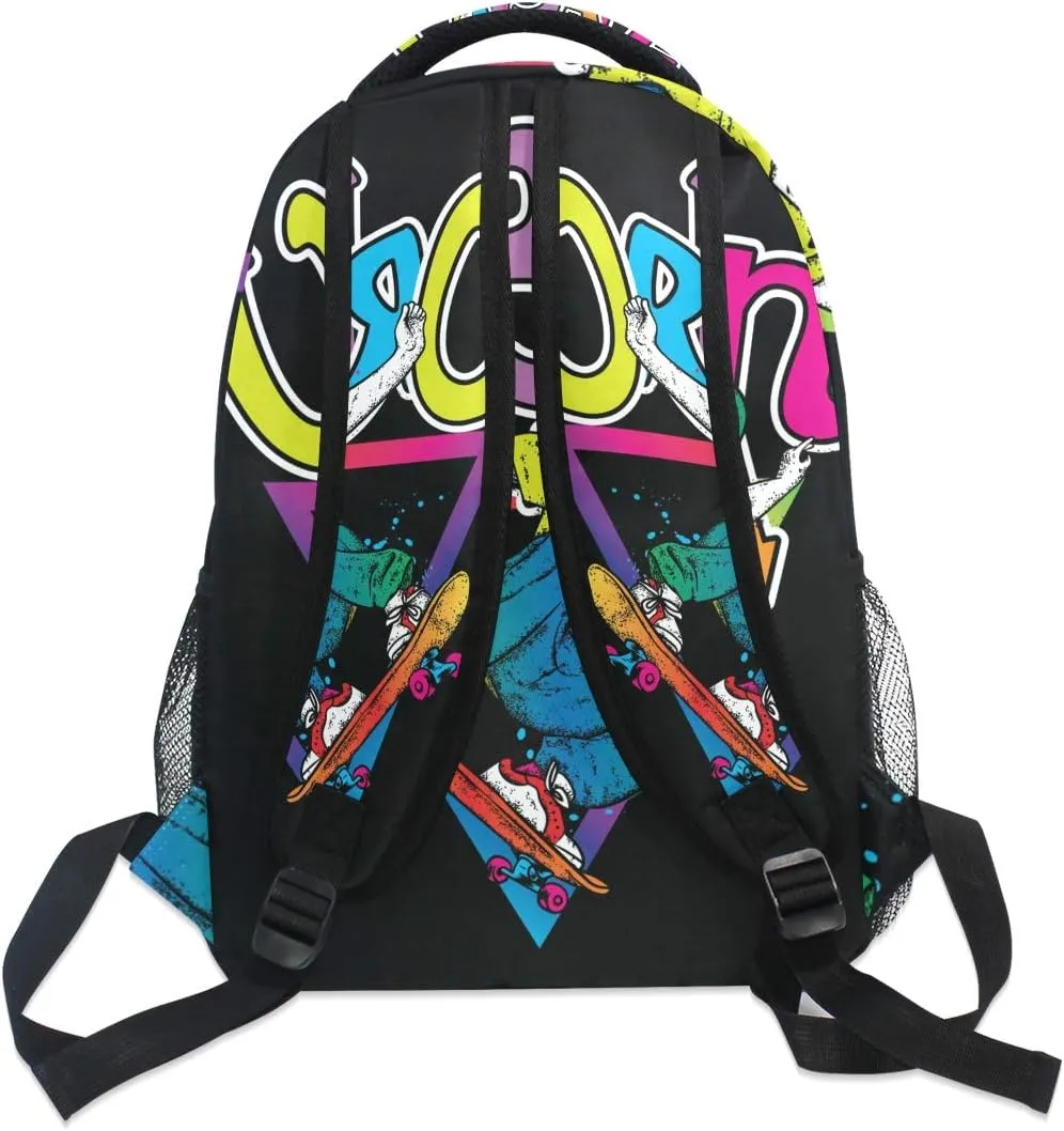 ALAZA Graffiti Skater With Skateboard Urban Geomtric Stylish Large Backpack Personalized Laptop iPad Tablet Travel School Bag with Multiple Pockets