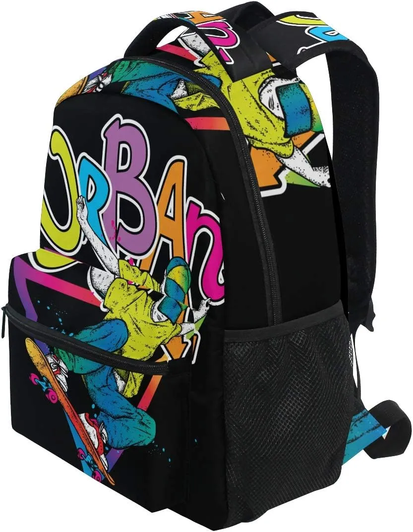 ALAZA Graffiti Skater With Skateboard Urban Geomtric Stylish Large Backpack Personalized Laptop iPad Tablet Travel School Bag with Multiple Pockets