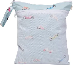 Ali Oli Water Resistant Dual-Compartment Wet-Dry Bag for Travel, Hook to Stroller, Daycare, Diapers, Diaper Bag, Clutch Bag,15x12 inches (Retro Cars)