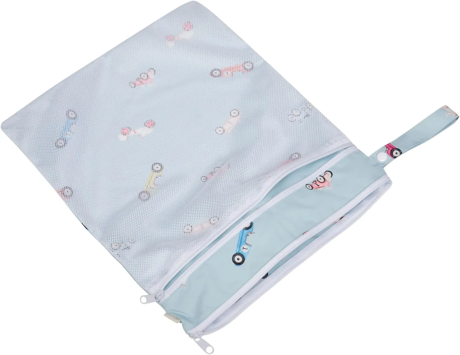 Ali Oli Water Resistant Dual-Compartment Wet-Dry Bag for Travel, Hook to Stroller, Daycare, Diapers, Diaper Bag, Clutch Bag,15x12 inches (Retro Cars)