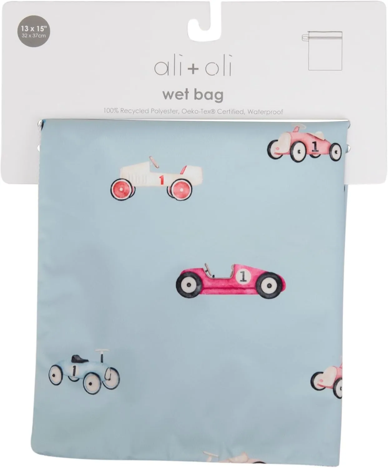 Ali Oli Water Resistant Dual-Compartment Wet-Dry Bag for Travel, Hook to Stroller, Daycare, Diapers, Diaper Bag, Clutch Bag,15x12 inches (Retro Cars)