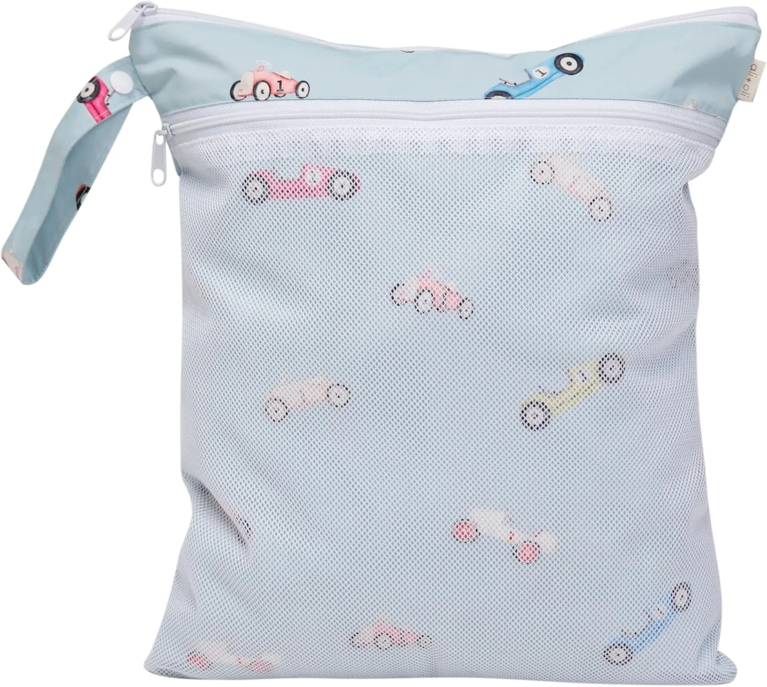 Ali Oli Water Resistant Dual-Compartment Wet-Dry Bag for Travel, Hook to Stroller, Daycare, Diapers, Diaper Bag, Clutch Bag,15x12 inches (Retro Cars)
