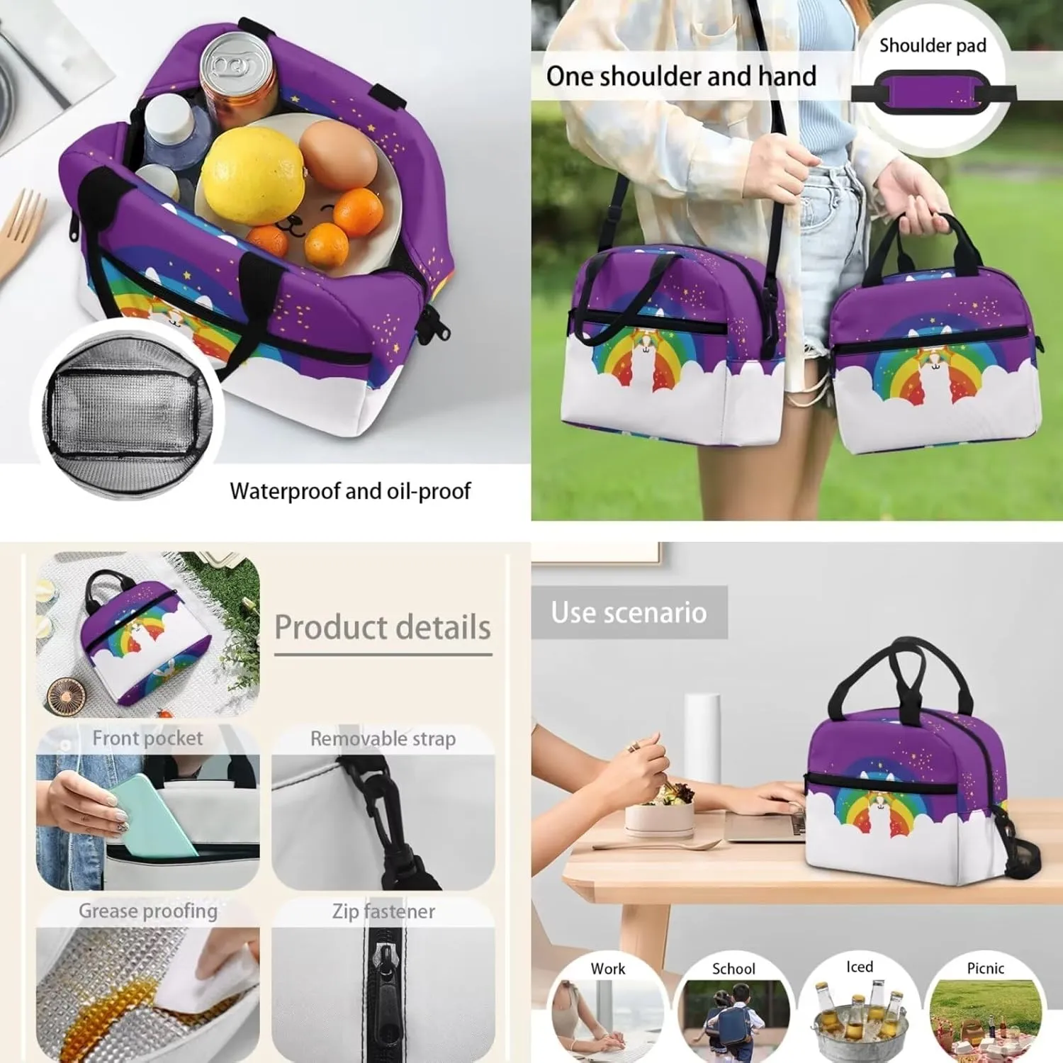 Alpaca Rainbow Print Kids Backpacks for Child, Lunch Bag & Pencil Bag, 17-inch Bookbags Middle School Backpack Comfortable Set of 3