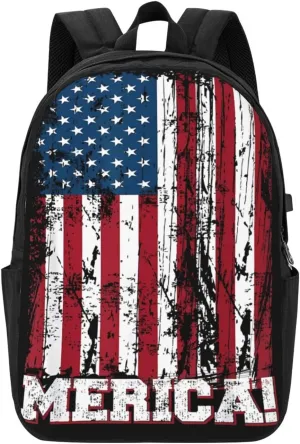 American Flag Patriotic Backpack 17 Inch Laptop Backpacks Outdoor Travel Rucksack Work Business Daypack with USB Port Carry On Bag for Cycling Hiking