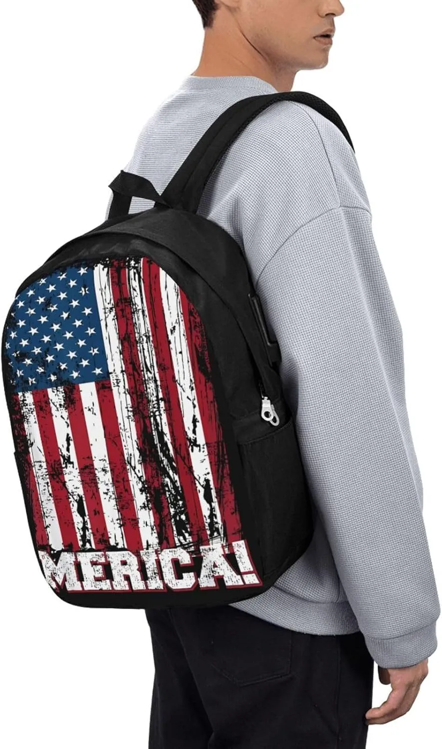 American Flag Patriotic Backpack 17 Inch Laptop Backpacks Outdoor Travel Rucksack Work Business Daypack with USB Port Carry On Bag for Cycling Hiking