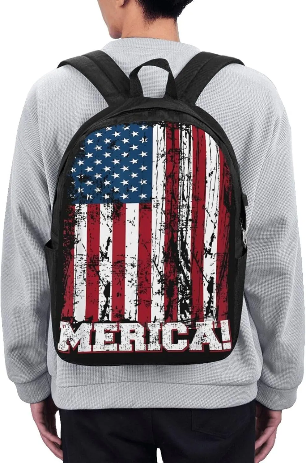 American Flag Patriotic Backpack 17 Inch Laptop Backpacks Outdoor Travel Rucksack Work Business Daypack with USB Port Carry On Bag for Cycling Hiking