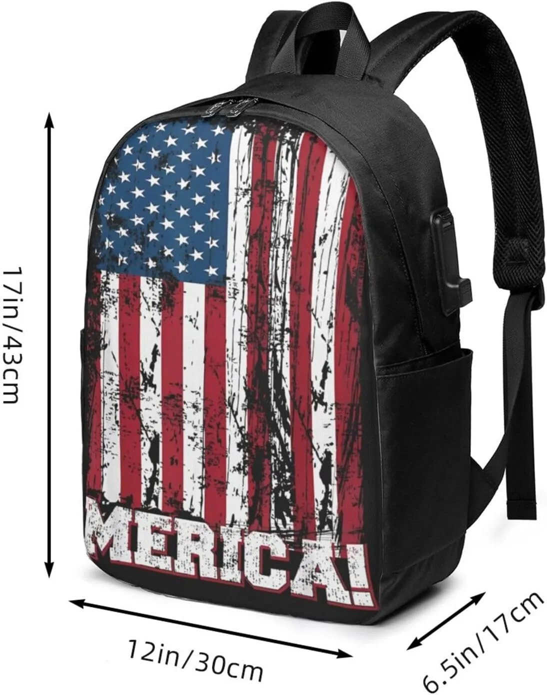 American Flag Patriotic Backpack 17 Inch Laptop Backpacks Outdoor Travel Rucksack Work Business Daypack with USB Port Carry On Bag for Cycling Hiking