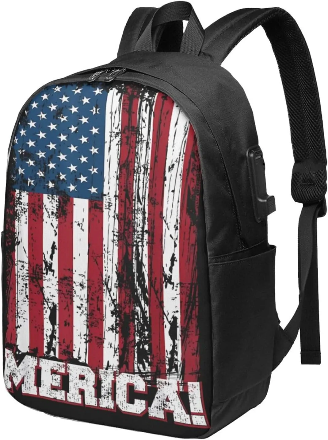 American Flag Patriotic Backpack 17 Inch Laptop Backpacks Outdoor Travel Rucksack Work Business Daypack with USB Port Carry On Bag for Cycling Hiking