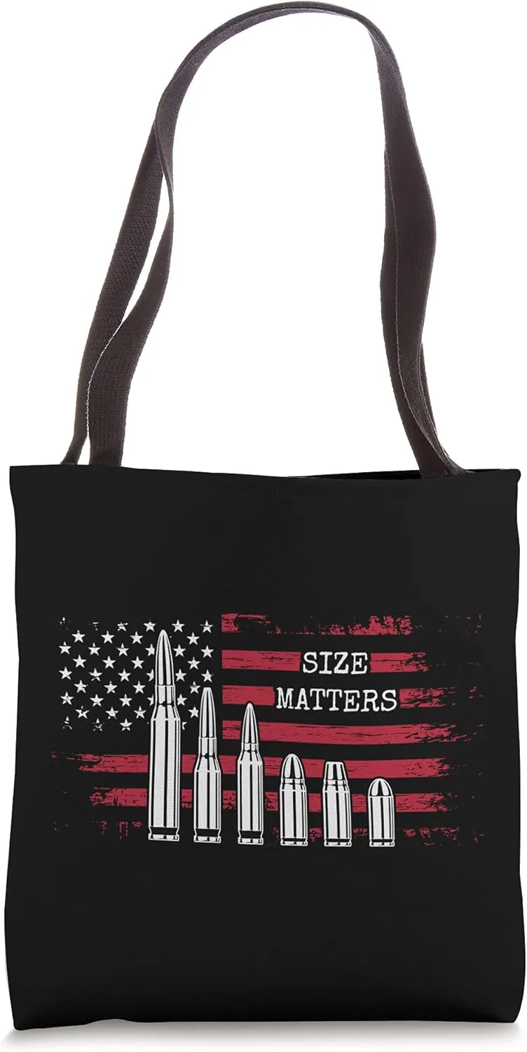 Ammo & Gun Lover Shirt, Size Matters, Bullets & Caliber Tote Bag