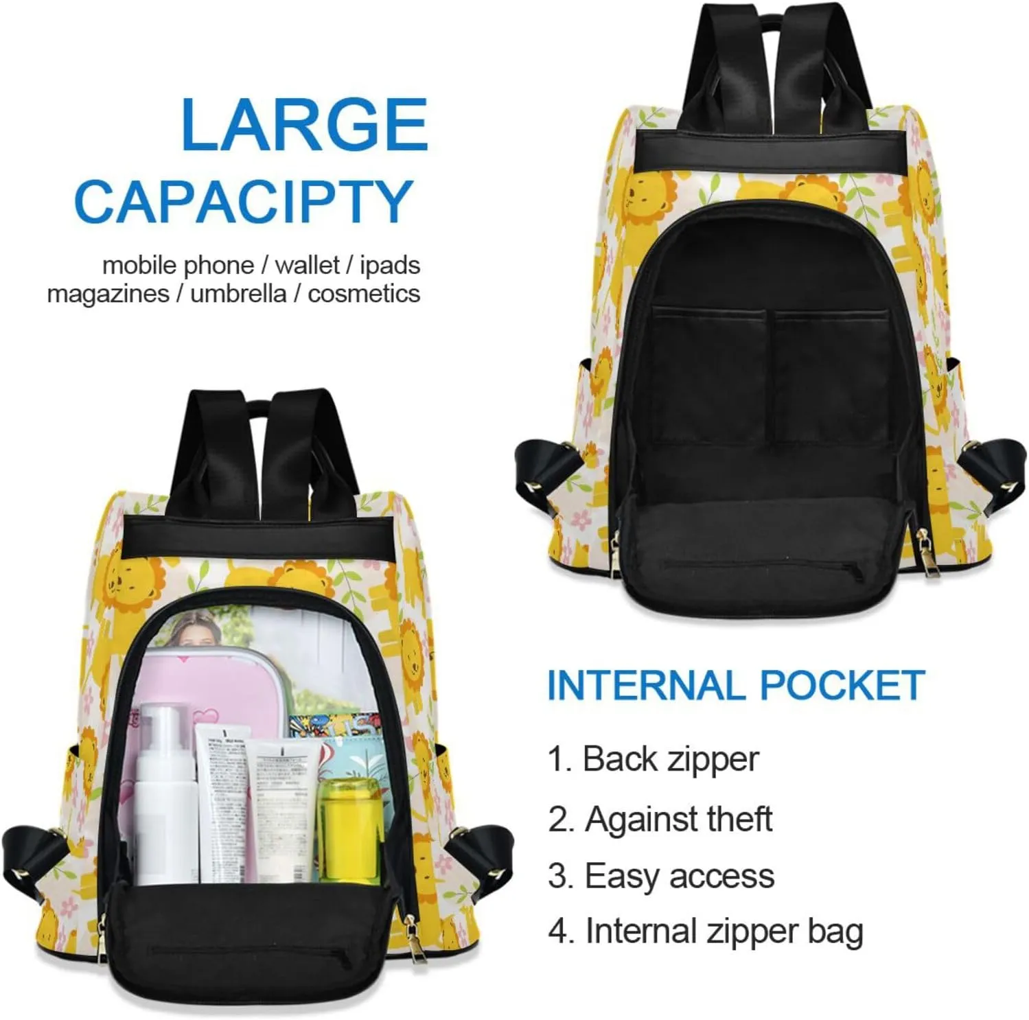 Animal Print Anti-theft Backpack Handbags for Women Travel Rucksack Lightweight Shoulder Bags 13.4 X 5.9 X 15in Pattern 11