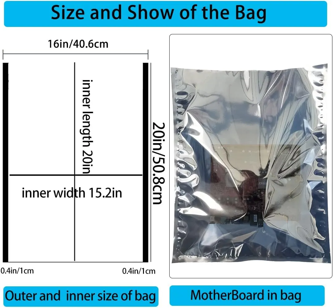Anti Static Bags, 20pcs 16x20in Open Top Extra Large ESD Shielding Bags for Large Motherboard, GPU, Graphics Card and Electronic Devices