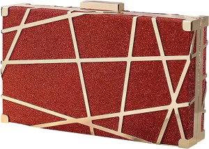 ANUFER Women's Sparkly Sequins Evening Clutch Bag Geometric Party Purse Bag with Two Chains