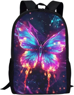 Aqua Purple Galaxy Butterfly Lightweight Cool Graffiti Animal Backpacks Girls School Bags Kids Bookbags Cool Travel Daypack For Boys Girls