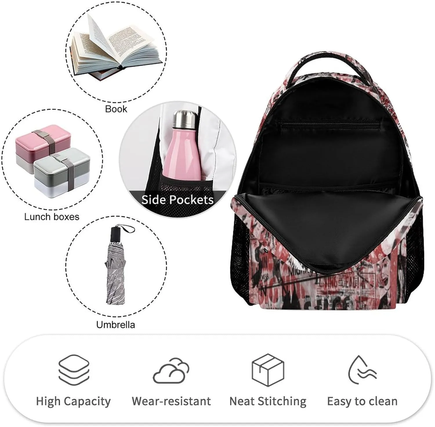 Art Graffiti Wall Printed Laptop Backpack Travel Camping Backpack for Men Women, School Bookbag for Kids