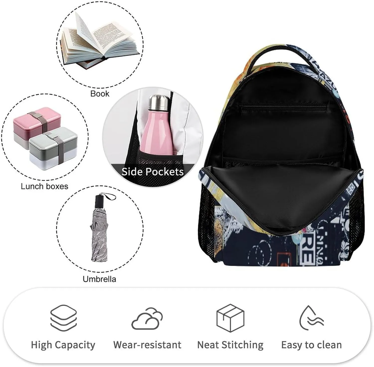 Art Graffiti Wall Printed Laptop Backpack Travel Camping Backpack for Men Women, School Bookbag for Kids