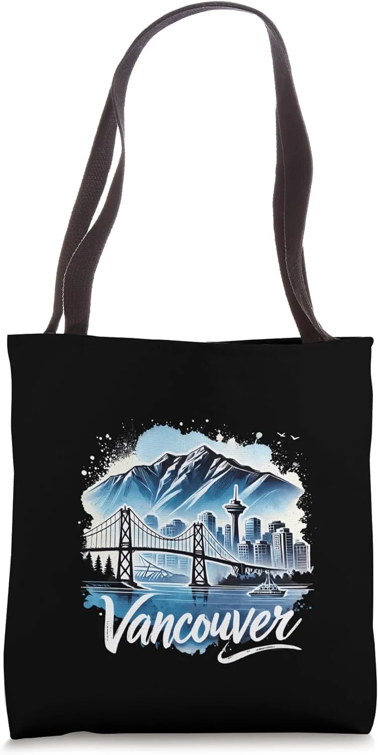 Artistic Vancouver Cityscape Watercolor Skyline Print Tote Bag