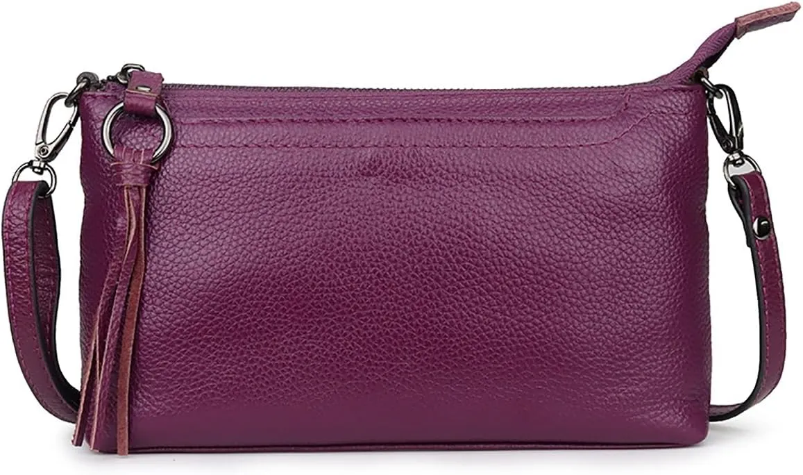 Artwell Genuine Leather Crossbody Bag For Women Small Tassel Shoulder Bag Zipper Clutch Phone Wallet Purse