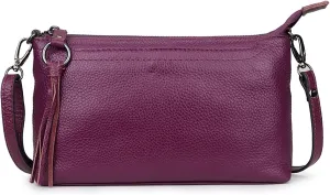 Artwell Genuine Leather Crossbody Bag For Women Small Tassel Shoulder Bag Zipper Clutch Phone Wallet Purse