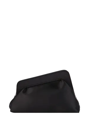 Asymmetrical Satin Clutch Bag - Black