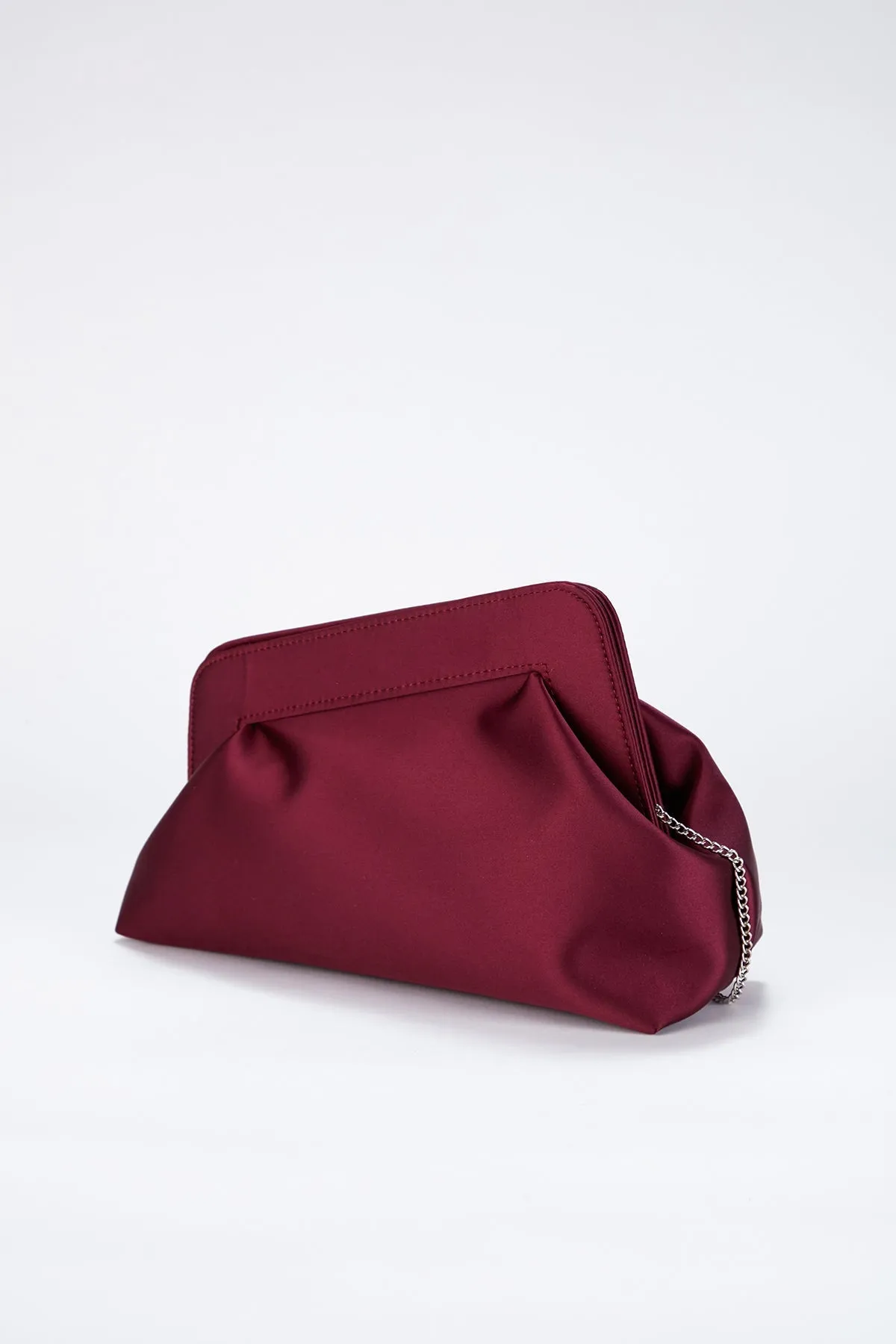 Asymmetrical Satin Clutch Bag - Burgundy