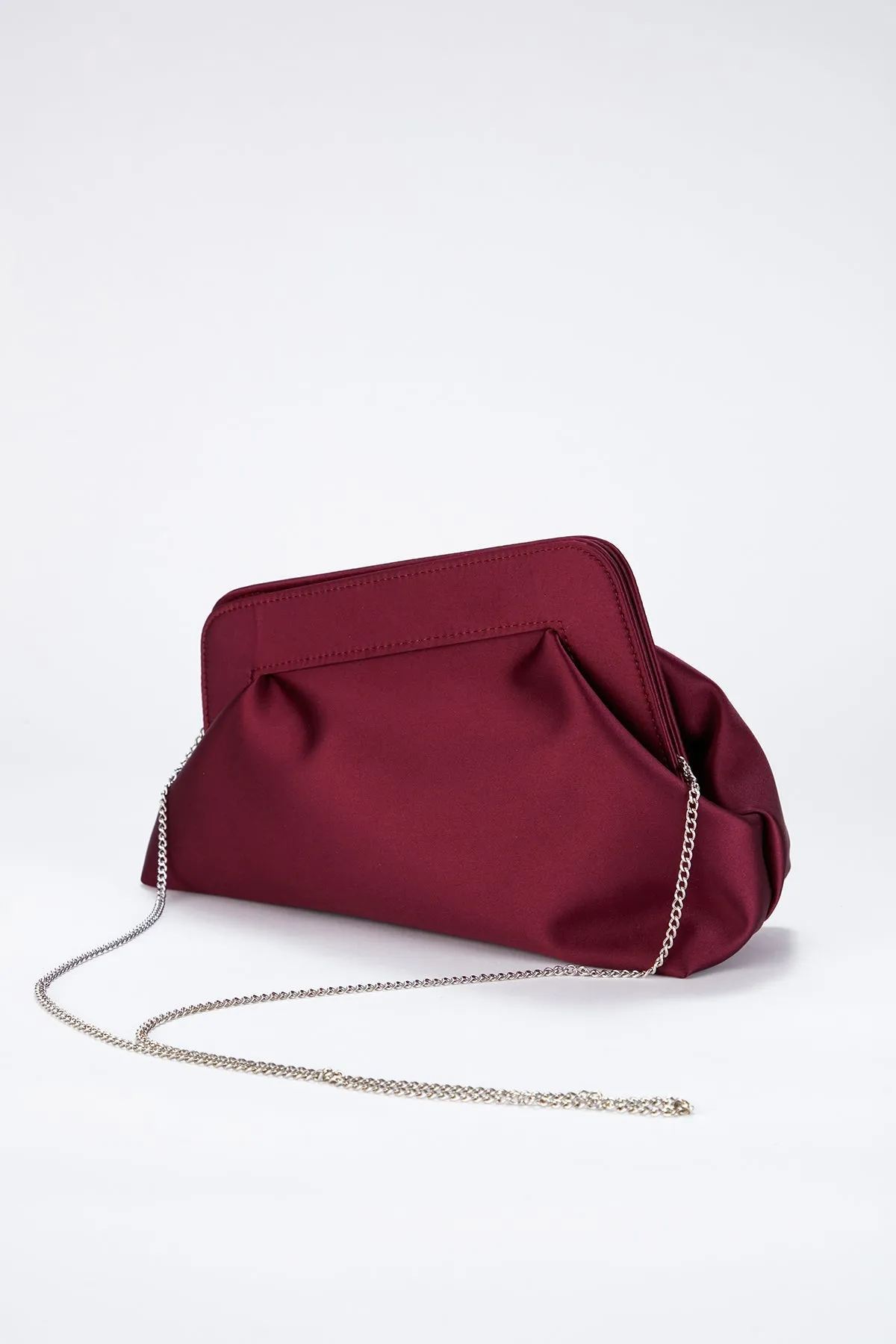 Asymmetrical Satin Clutch Bag - Burgundy