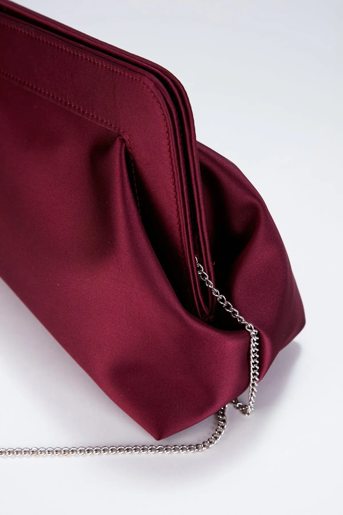 Asymmetrical Satin Clutch Bag - Burgundy