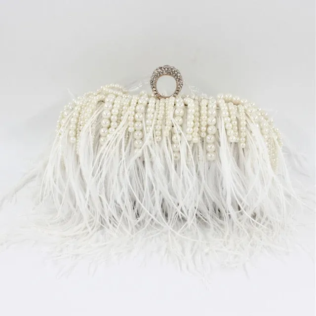 Autruche - Drag Queen Ostrich Feather And Pearl Clutch