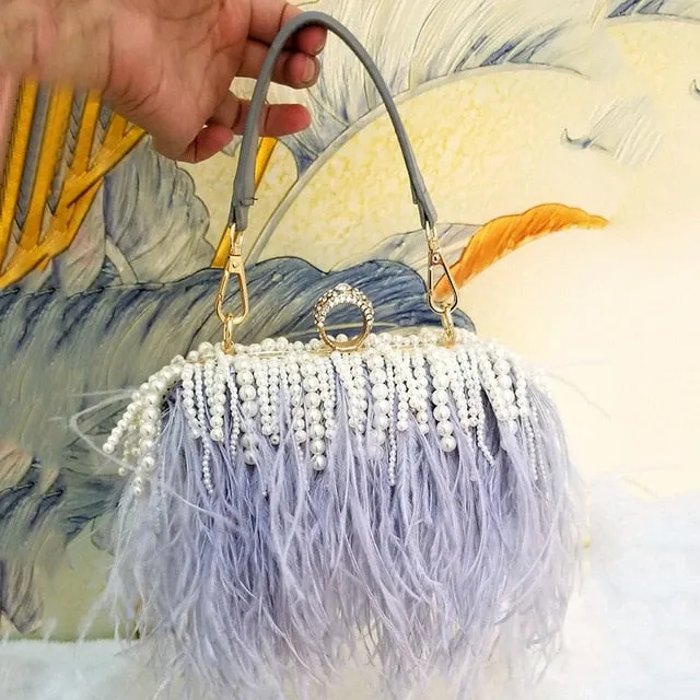 Autruche - Drag Queen Ostrich Feather And Pearl Clutch