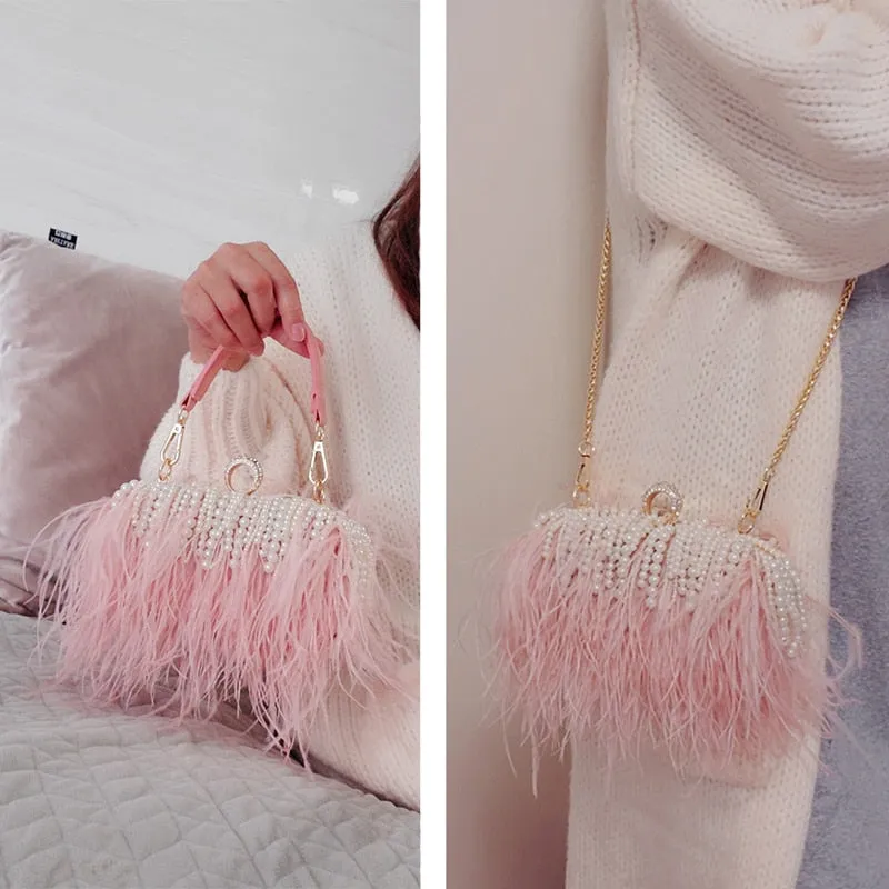 Autruche - Drag Queen Ostrich Feather And Pearl Clutch