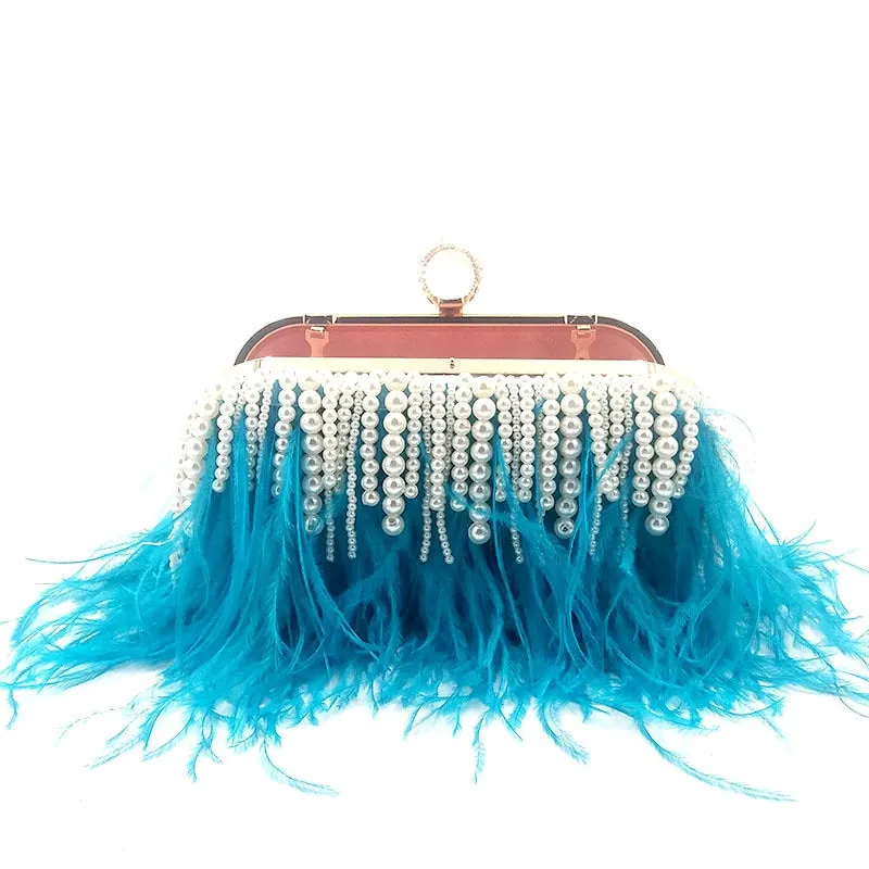 Autruche - Drag Queen Ostrich Feather And Pearl Clutch
