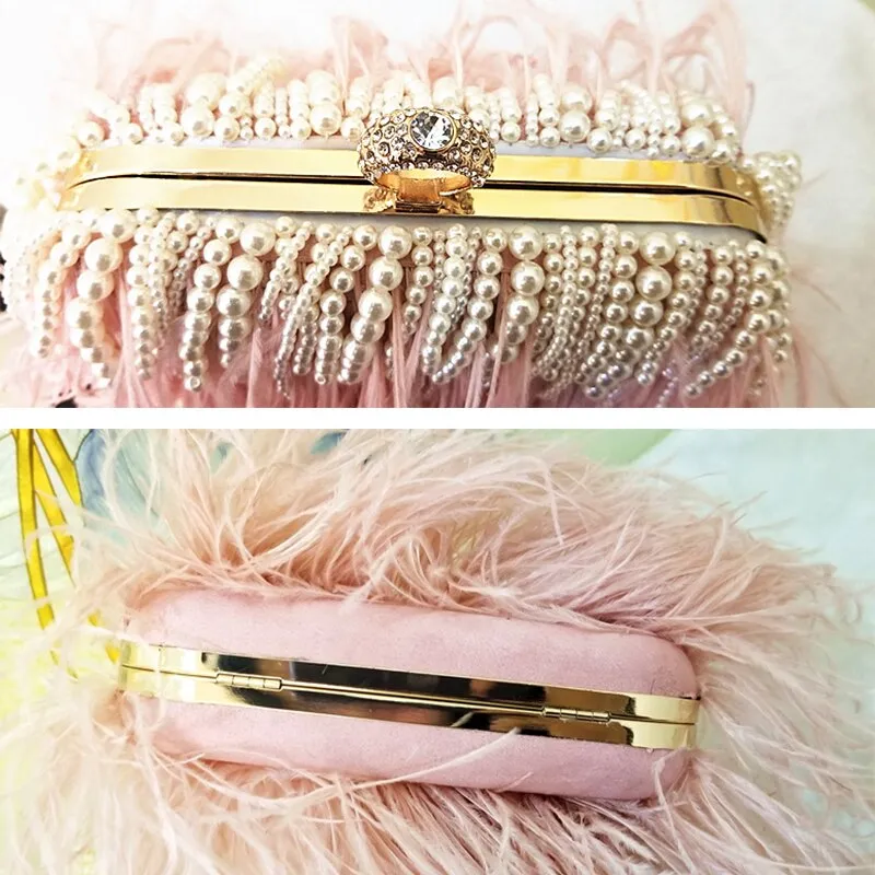 Autruche - Drag Queen Ostrich Feather And Pearl Clutch