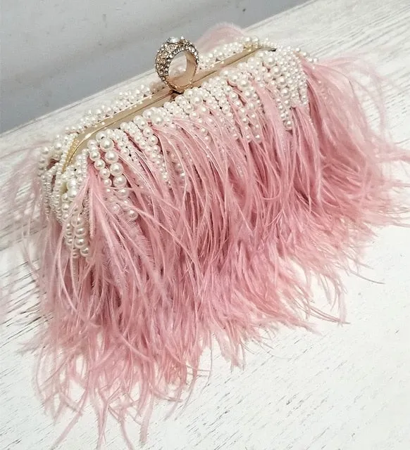 Autruche - Drag Queen Ostrich Feather And Pearl Clutch