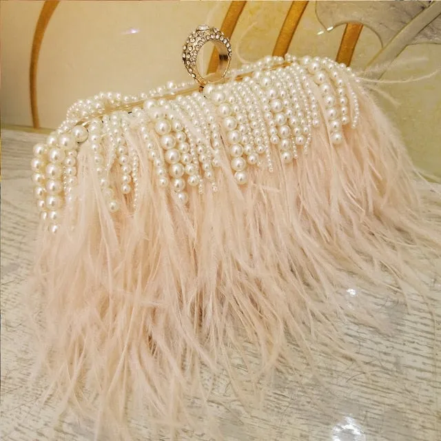 Autruche - Drag Queen Ostrich Feather And Pearl Clutch