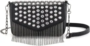 Ayliss Women Crossbody Handbag Purse Small Rivets Studded Tassel Shoulder Bag Clutch Gothic Punk Rock Party Funky Bag (Rectangle Black)