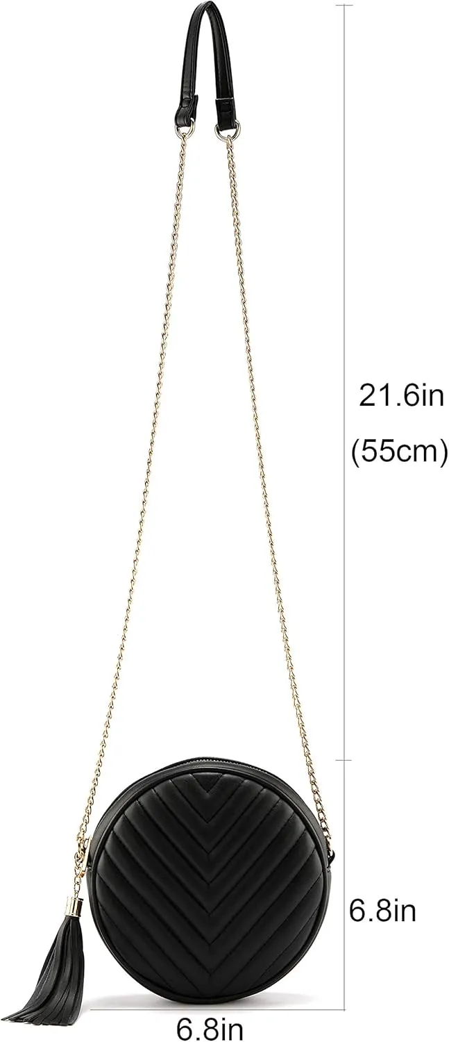 Ayliss Women Crossbody Shoulder Bag Circle Tassel Purse Clutch Evening Small PU leather Handbag Fashion Wallet With Chain