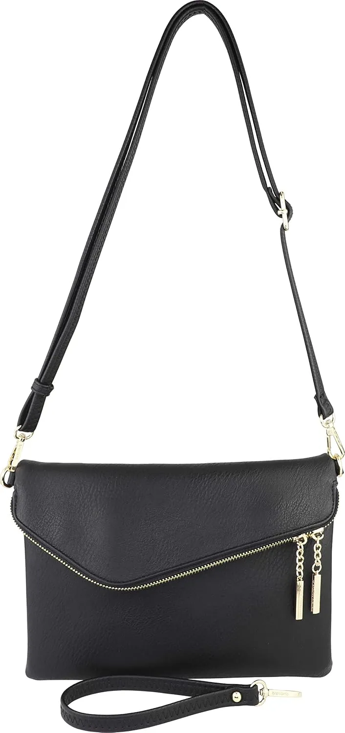 B BRENTANO Fold-Over Envelope Wristlet Clutch Crossbody Bag with Tassel Accents