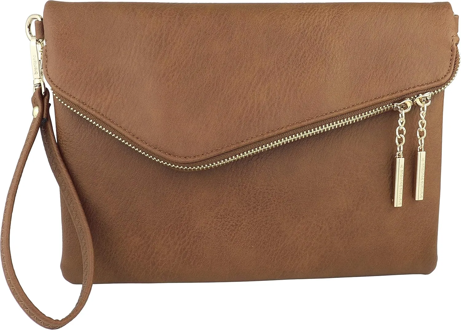 B BRENTANO Fold-Over Envelope Wristlet Clutch Crossbody Bag with Tassel Accents