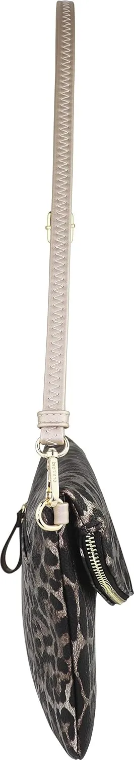 B BRENTANO Fold-Over Envelope Wristlet Clutch Crossbody Bag with Tassel Accents